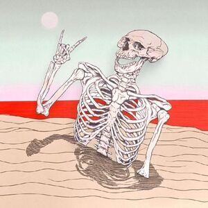 Skeleton Art Print with Red and Beige Tones